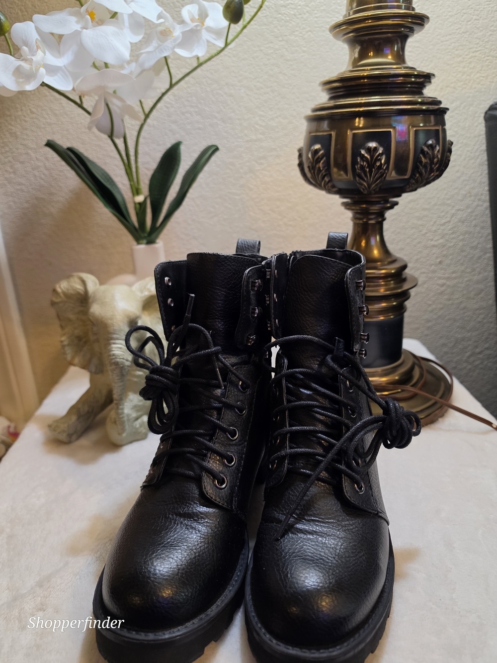 Mia Women’s Black Faux Leather Combat Mid-Calf Boots Round Toe Side Zip 7